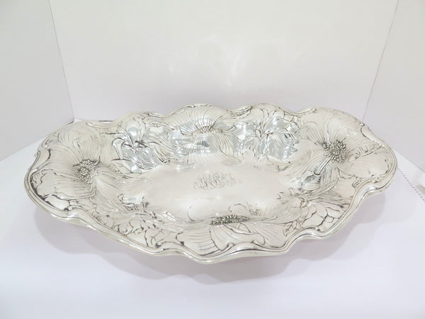 20 in - Sterling Silver Gorham Antique Poppy Flower Oval Centerpiece Bowl