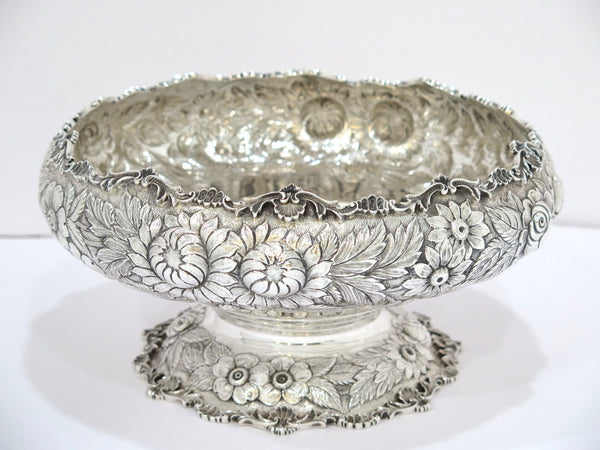 10 in Sterling Silver S. Kirk & Son Antique Floral Repousse Footed Serving Bowl