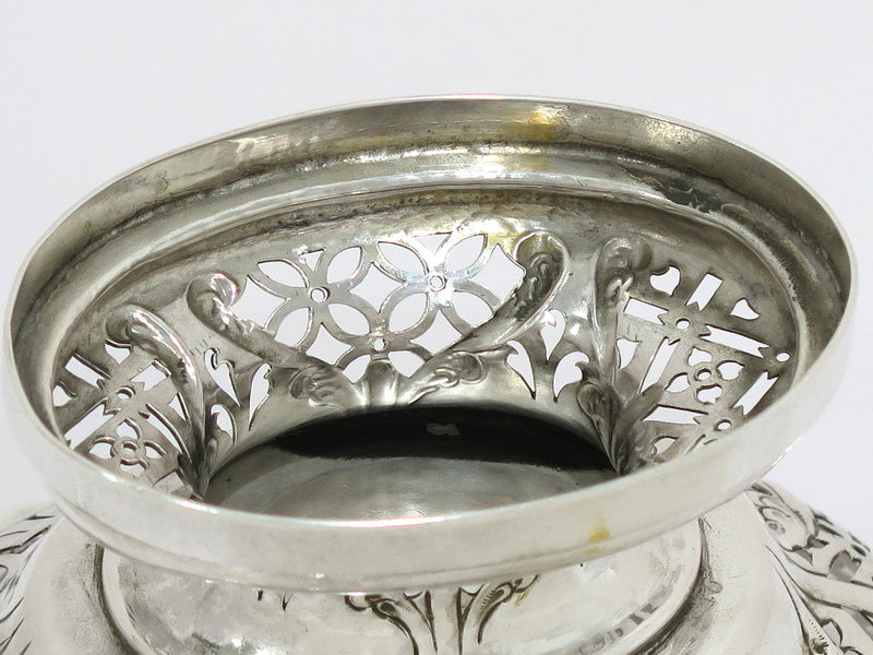 8.75 in - Sterling Silver Antique English Floral Pattern Footed Candy Nut Basket