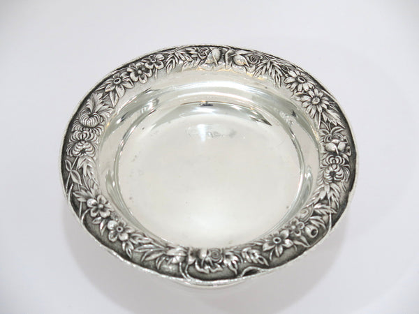 6.25" Sterling Silver S. Kirk & Son Antique Floral Repousse Footed Serving Plate