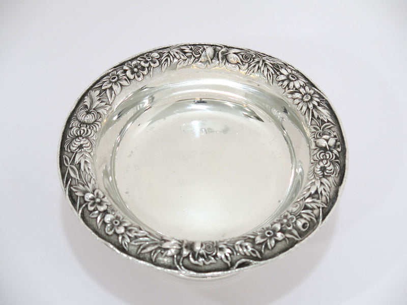 6.25" Sterling Silver S. Kirk & Son Antique Floral Repousse Footed Serving Plate