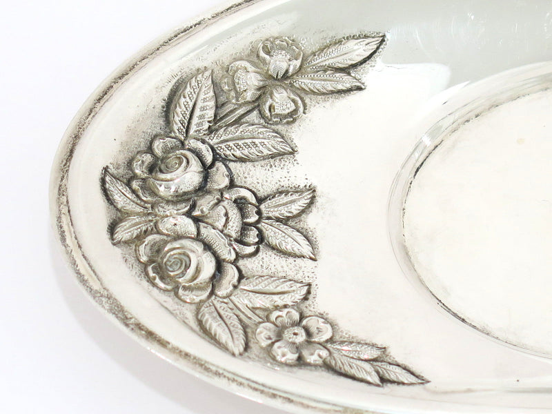 Sterling Silver S. Kirk & Son Antique Floral Repousse Gravy Boat w/ Saucer