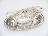 Sterling Silver S. Kirk & Son Antique Floral Repousse Gravy Boat w/ Saucer