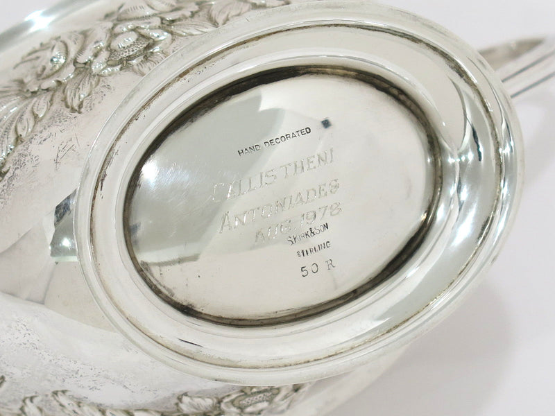Sterling Silver S. Kirk & Son Antique Floral Repousse Gravy Boat w/ Saucer