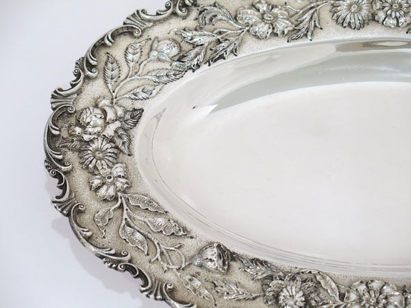 14 in - Sterling Silver S. Kirk & Son Antique Floral Repousse Oval Platter