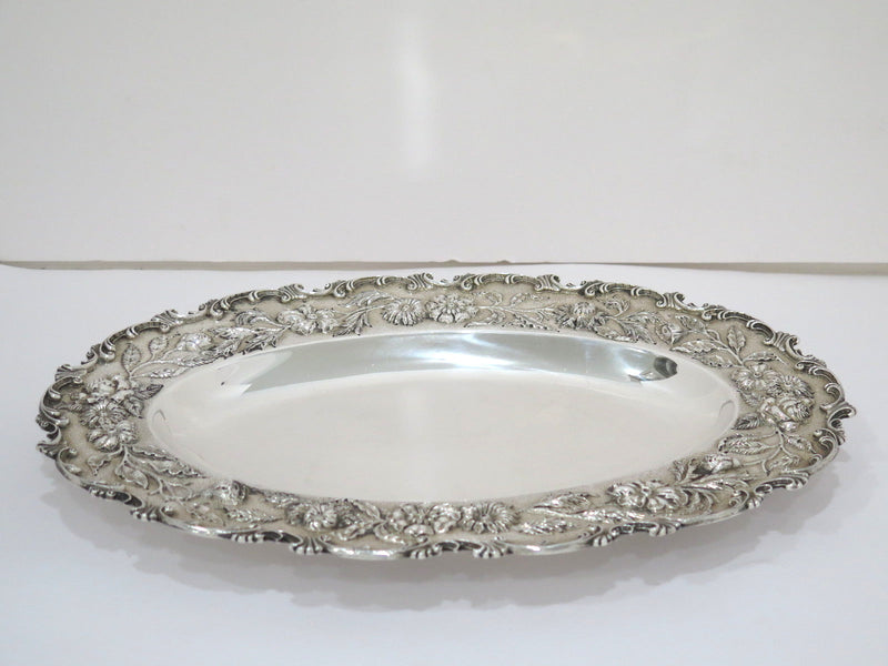 14 in - Sterling Silver S. Kirk & Son Antique Floral Repousse Oval Platter