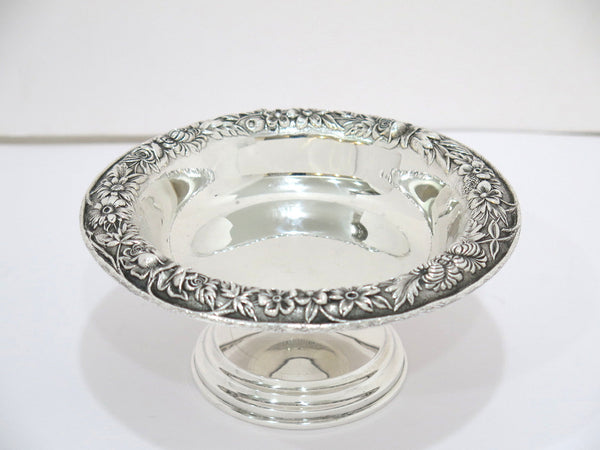 6.25" Sterling Silver S. Kirk & Son Antique Floral Repousse Footed Serving Plate