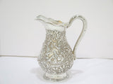 8 in - Coin Silver A. E. Warner Antique Birds Flowers Repousse Small Pitcher