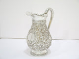 8 in - Coin Silver A. E. Warner Antique Birds Flowers Repousse Small Pitcher