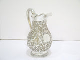 8 in - Coin Silver A. E. Warner Antique Birds Flowers Repousse Small Pitcher