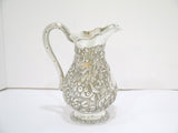 8 in - Coin Silver A. E. Warner Antique Birds Flowers Repousse Small Pitcher