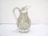 8 in - Coin Silver A. E. Warner Antique Birds Flowers Repousse Small Pitcher