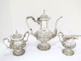 3 piece - Sterling Silver Stieff Antique Floral Repousse Tea / Coffee Service