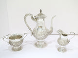 3 pc Sterling Silver S. Kirk & Son Antique Floral Repousse Tea / Coffee Service