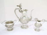 3 pc Sterling Silver S. Kirk & Son Antique Floral Repousse Tea / Coffee Service