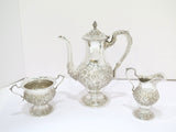 3 pc Sterling Silver S. Kirk & Son Antique Floral Repousse Tea / Coffee Service