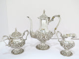 3 piece - Sterling Silver Stieff Antique Floral Repousse Tea / Coffee Service