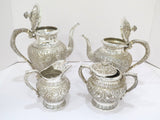 4 pc Sterling Silver S. Kirk & Son Antique Floral Repousse Tea / Coffee Service