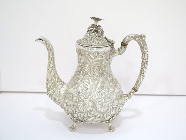 9.5 in - Sterling Silver Stieff Antique Floral Repousse Tea/Coffee Pot