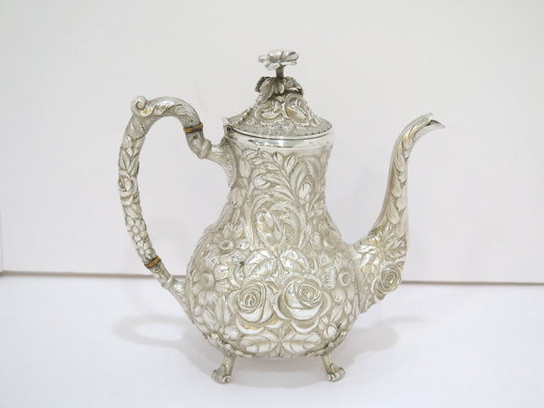 9.5 in - Sterling Silver Stieff Antique Floral Repousse Tea/Coffee Pot
