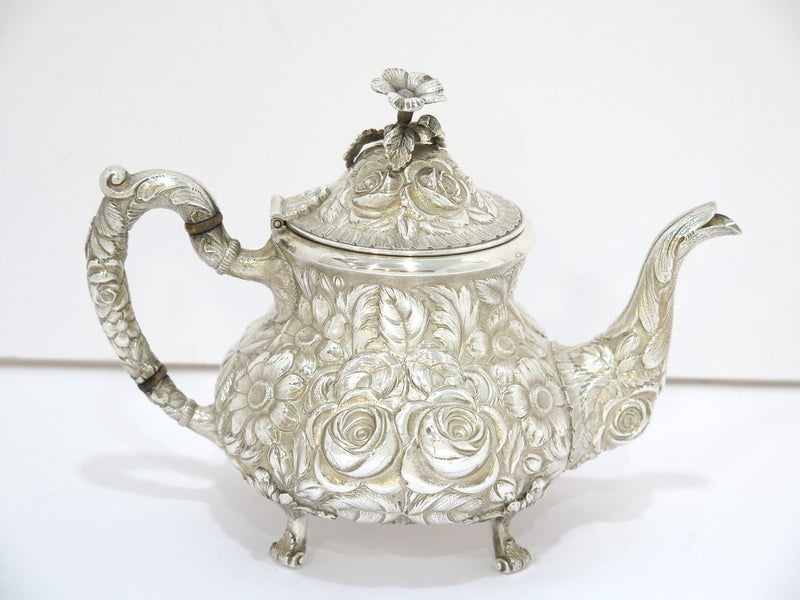 4 piece - Sterling Silver Stieff Antique Floral Repousse Tea / Coffee Service