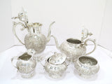 5 pc Sterling Silver S. Kirk & Son Antique Floral Repousse Tea / Coffee Service