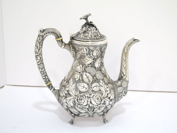 9.5 in - Sterling Silver Stieff Antique Floral Repousse Tea/Coffee Pot