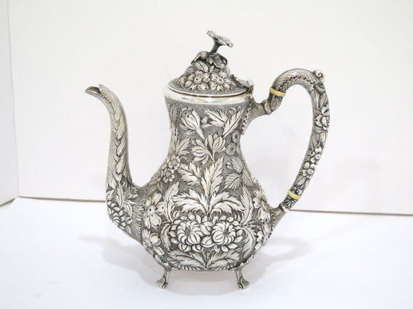 9.5 in - Sterling Silver Stieff Antique Floral Repousse Tea/Coffee Pot