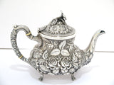 3 piece - Sterling Silver Stieff Antique Floral Repousse Tea / Coffee Service