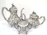 3 piece - Sterling Silver Stieff Antique Floral Repousse Tea / Coffee Service