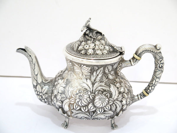 6.75 in - Sterling Silver Stieff Antique Floral Repousse Teapot