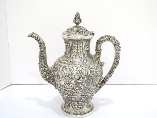 10.5 in - Sterling Silver S. Kirk & Son Antique Floral Repousse Tea/Coffee Pot