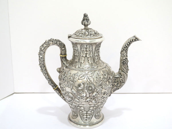 10.5 in - Sterling Silver S. Kirk & Son Antique Floral Repousse Tea/Coffee Pot