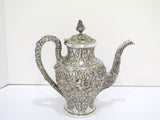 5 pc Sterling Silver S. Kirk & Son Antique Floral Repousse Tea / Coffee Service