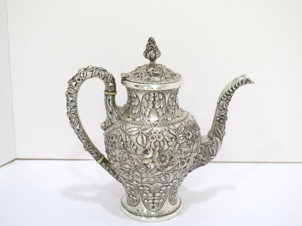 9.5 in - Sterling Silver S. Kirk & Son Antique Floral Repousse Teapot