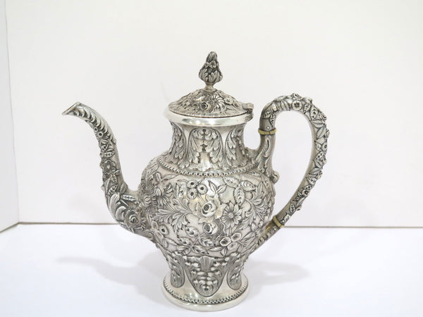 9.5 in - Sterling Silver S. Kirk & Son Antique Floral Repousse Teapot