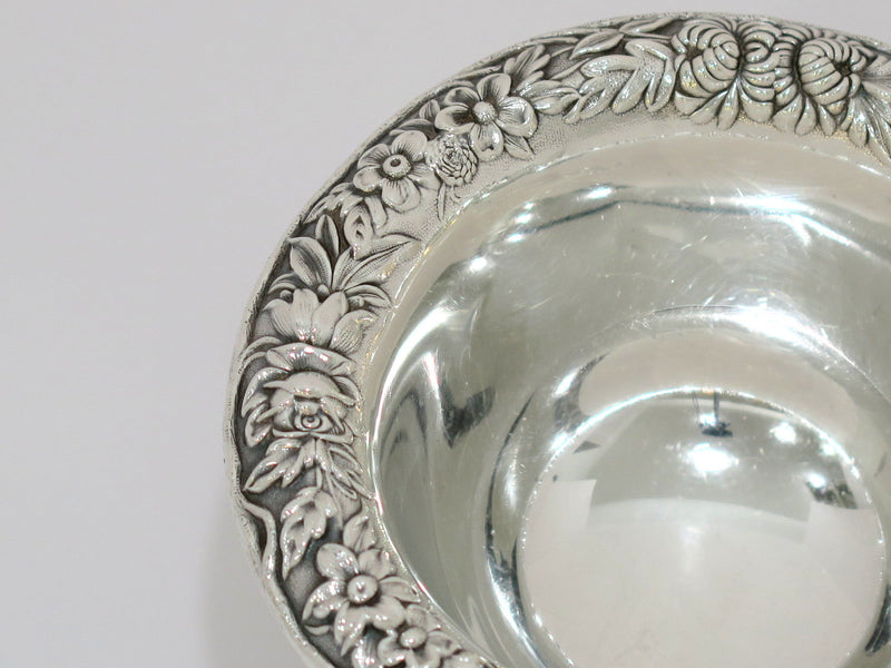 5 in Sterling Silver S. Kirk & Son Antique Floral Repousse Footed Candy Nut Dish