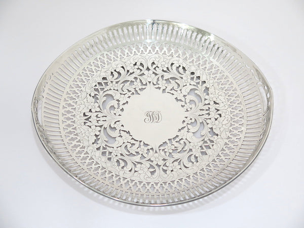 10 in Sterling Silver Roger Williams Antique Floral Openwork Platter w/ Handles