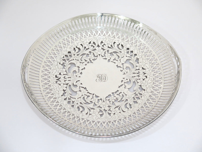 10 in Sterling Silver Roger Williams Antique Floral Openwork Platter w/ Handles