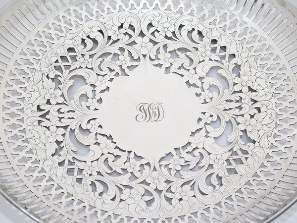 10 in Sterling Silver Roger Williams Antique Floral Openwork Platter w/ Handles