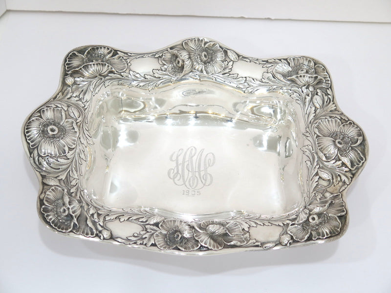 13 in - Sterling Silver Gorham Antique Poppy Flower Rectangular Serving Bowl