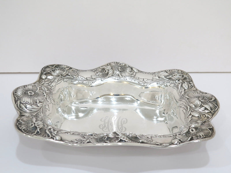 13 in - Sterling Silver Gorham Antique Poppy Flower Rectangular Serving Bowl