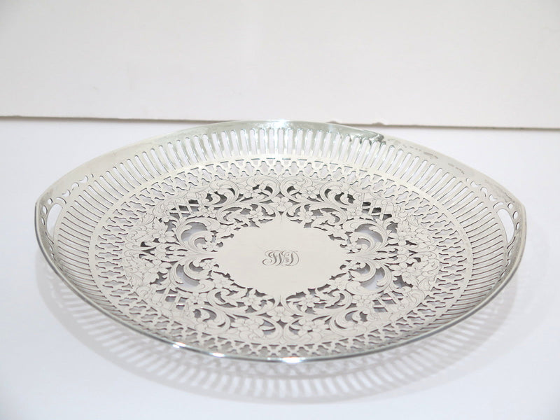 10 in Sterling Silver Roger Williams Antique Floral Openwork Platter w/ Handles