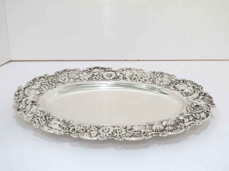 14 in - Sterling Silver S. Kirk & Son Antique Floral Repousse Oval Platter