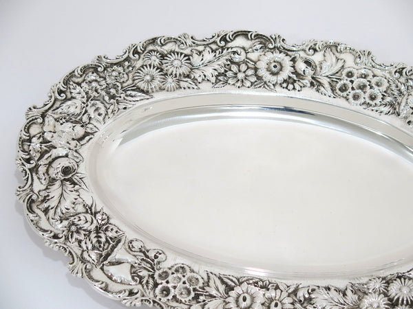 14 in - Sterling Silver S. Kirk & Son Antique Floral Repousse Oval Platter