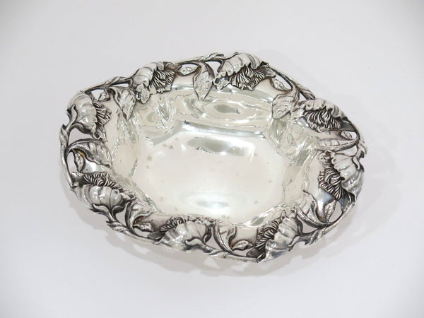 6.25 in - Sterling Silver Frank W. Smith Antique Peony Oval Candy Nut Dish