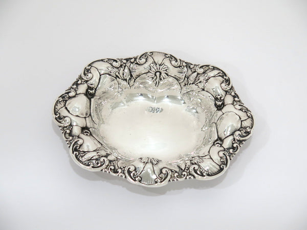 7 in - Sterling Silver Whiting Antique Hibiscus Oval Candy Nut Dish