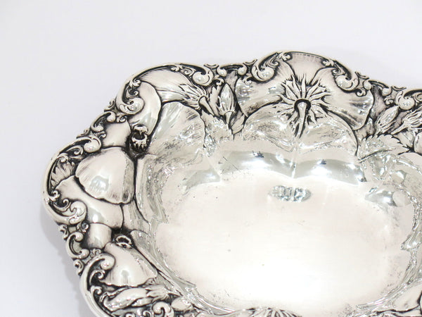 7 in - Sterling Silver Whiting Antique Hibiscus Oval Candy Nut Dish