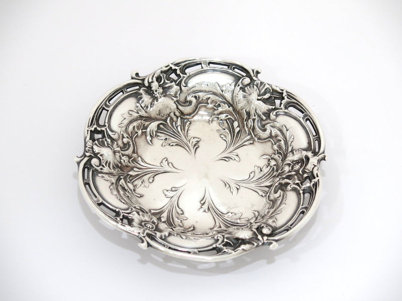 5.5 in Sterling Silver Reed & Barton Antique Floral Scroll Round Candy Nut Dish