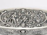 5.5 in - European Silver Antique Dutch Nobleman's Household Scene Oval Box